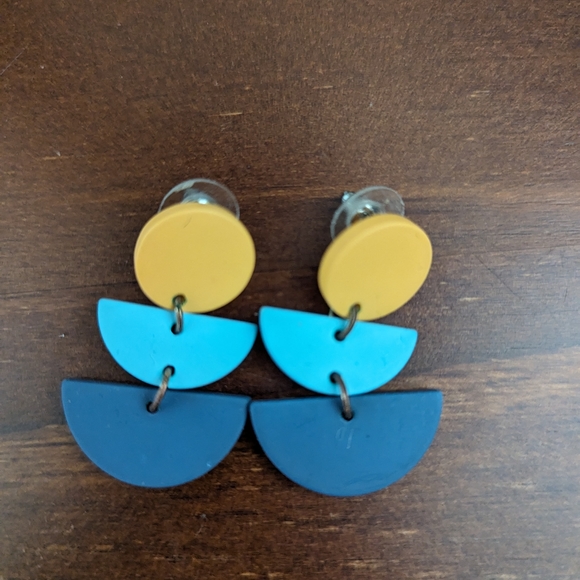 Yellow and blue geometric drop earrings - Picture 3 of 4